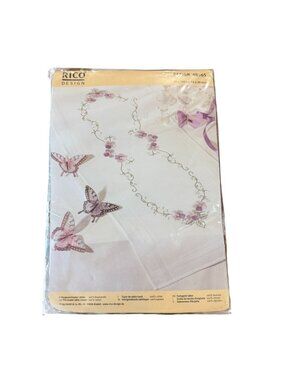 Floral Table Runner Embroidery Kit 48565 16"x39" White Purple Cotton Rico Design